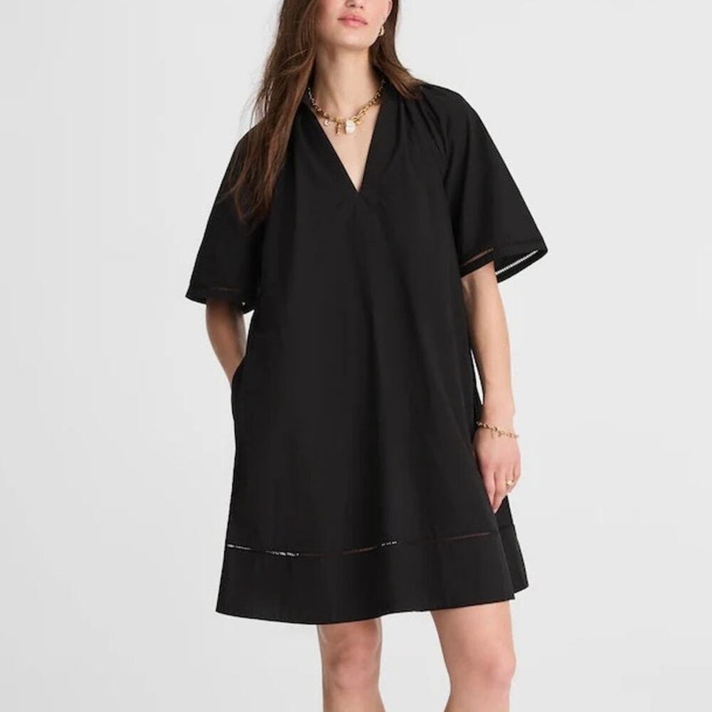 NWT Madewell Poplin Splitneck Mini Shirtdress Short Sleeve Black Womens Size XS